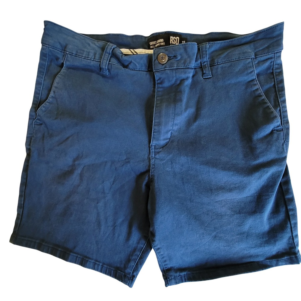 RSQ Short Chino Mens 33 Navy Blue Well Above Knee Stretch Cotton Shorts Casual